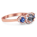 Round Natural Stone Three Stone Ring