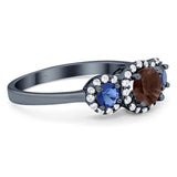 Round Natural Stone Three Stone Ring