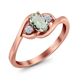 Art Deco Oval Natural Stone Three Stone Ring