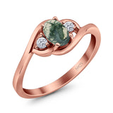 Art Deco Oval Natural Stone Three Stone Ring