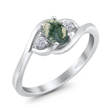 Art Deco Oval Natural Stone Three Stone Ring