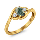 Art Deco Oval Natural Stone Three Stone Ring