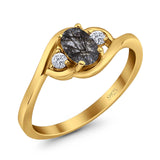 Art Deco Oval Natural Stone Three Stone Ring