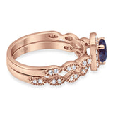 Two Piece Round Natural Stone Bridal Ring