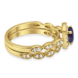 Two Piece Round Natural Stone Bridal Ring