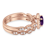Two Piece Round Natural Stone Bridal Ring