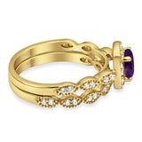 Two Piece Round Natural Stone Bridal Ring