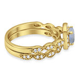 Two Piece Round Natural Stone Bridal Ring