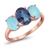 Art Deco Oval Natural Stone Trio Ring
