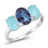 Art Deco Oval Natural Stone Trio Ring