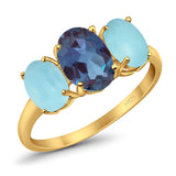 Art Deco Oval Natural Stone Trio Ring