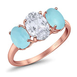 Art Deco Oval Natural Stone Trio Ring