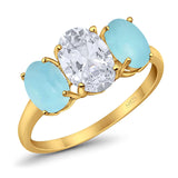 Art Deco Oval Natural Stone Trio Ring