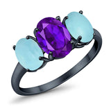 Art Deco Oval Natural Stone Trio Ring