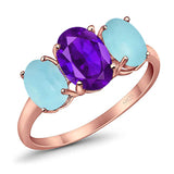 Art Deco Oval Natural Stone Trio Ring