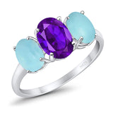 Art Deco Oval Natural Stone Trio Ring