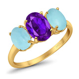 Art Deco Oval Natural Stone Trio Ring