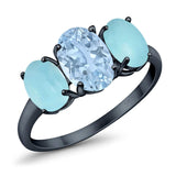 Art Deco Oval Natural Stone Trio Ring