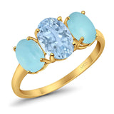 Art Deco Oval Natural Stone Trio Ring