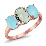 Art Deco Oval Natural Stone Trio Ring