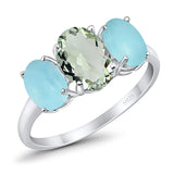 Art Deco Oval Natural Stone Trio Ring