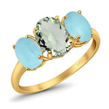 Art Deco Oval Natural Stone Trio Ring