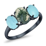 Art Deco Oval Natural Stone Trio Ring