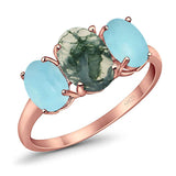 Art Deco Oval Natural Stone Trio Ring