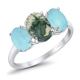 Art Deco Oval Natural Stone Trio Ring
