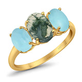 Art Deco Oval Natural Stone Trio Ring