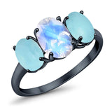 Art Deco Oval Natural Stone Trio Ring