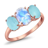 Art Deco Oval Natural Stone Trio Ring