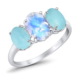 Art Deco Oval Natural Stone Trio Ring