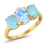 Art Deco Oval Natural Stone Trio Ring