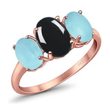 Art Deco Oval Natural Stone Trio Ring