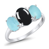 Art Deco Oval Natural Stone Trio Ring