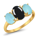 Art Deco Oval Natural Stone Trio Ring