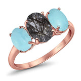 Art Deco Oval Natural Stone Trio Ring