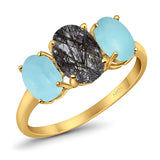 Art Deco Oval Natural Stone Trio Ring