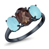 Art Deco Oval Natural Stone Trio Ring