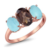 Art Deco Oval Natural Stone Trio Ring