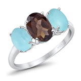 Art Deco Oval Natural Stone Trio Ring