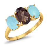 Art Deco Oval Natural Stone Trio Ring