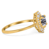 Art Deco Round Natural Stone Halo Ring