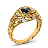 Art Deco Round Natural Stone Filigree Ring
