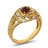 Art Deco Round Natural Stone Filigree Ring