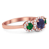 Three Stone Round Natural Stone Wedding Ring