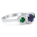 Three Stone Round Natural Stone Wedding Ring