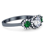 Three Stone Round Natural Stone Wedding Ring