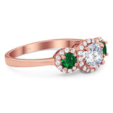 Three Stone Round Natural Stone Wedding Ring